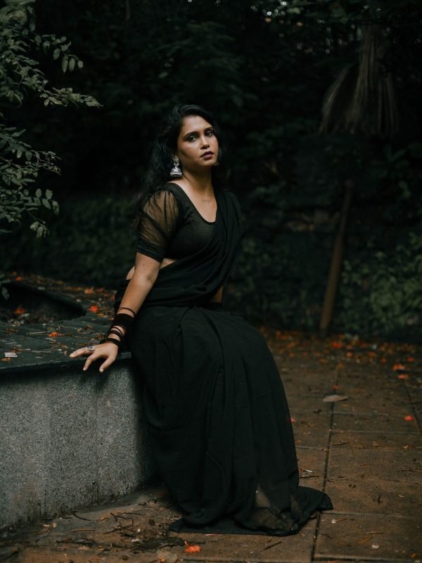 Sharada mul cotton, plain body in black